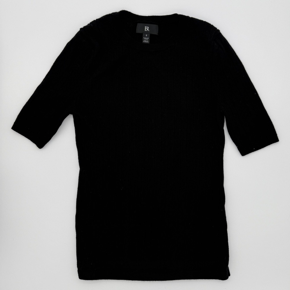 Banana Republic Extra Fine Wool Short Sleeve Sweater Black Crew Neck Small